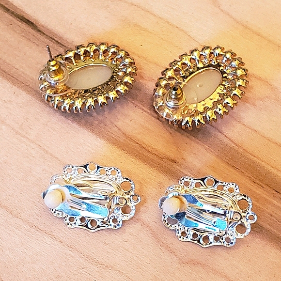 2 Pair Faux Pearl Crystal Earrings Gold Silver … - Picture 4 of 5